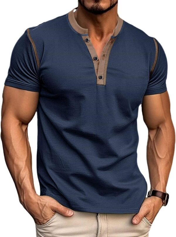 Men's Casual Henley Shirts Classic Button Cotton Short Sleev...