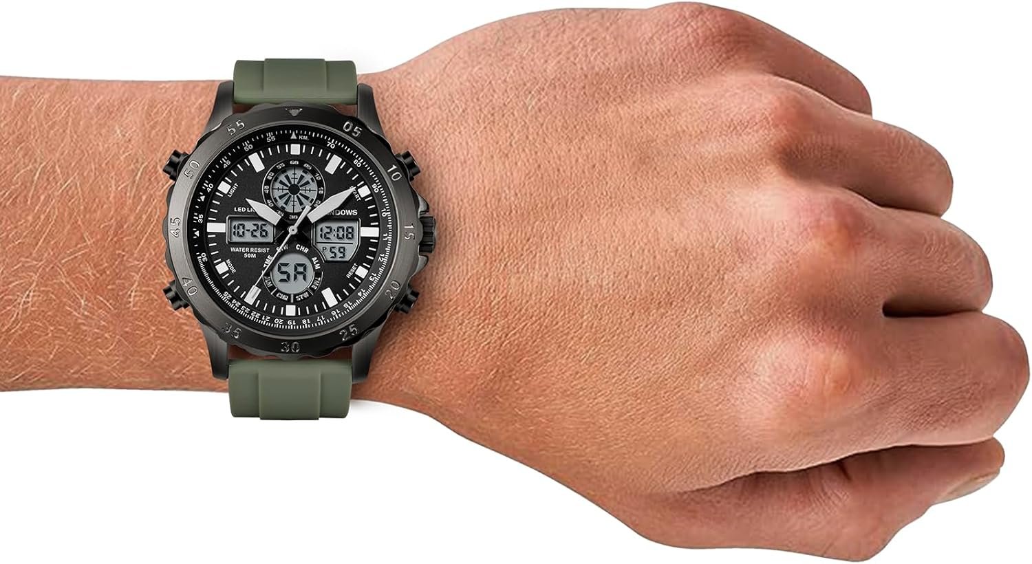 PINDOWS Watch for Men, Waterproof Big Dial Analog Digital Sp... - Image 5