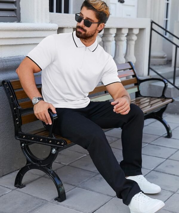 ZITY Mens Quarter Zip Polo Shirts Casual Classic Short Sleev...