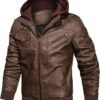 HOOD CREW Men’s Casual Stand Collar PU Faux Leather Zip-Up M...