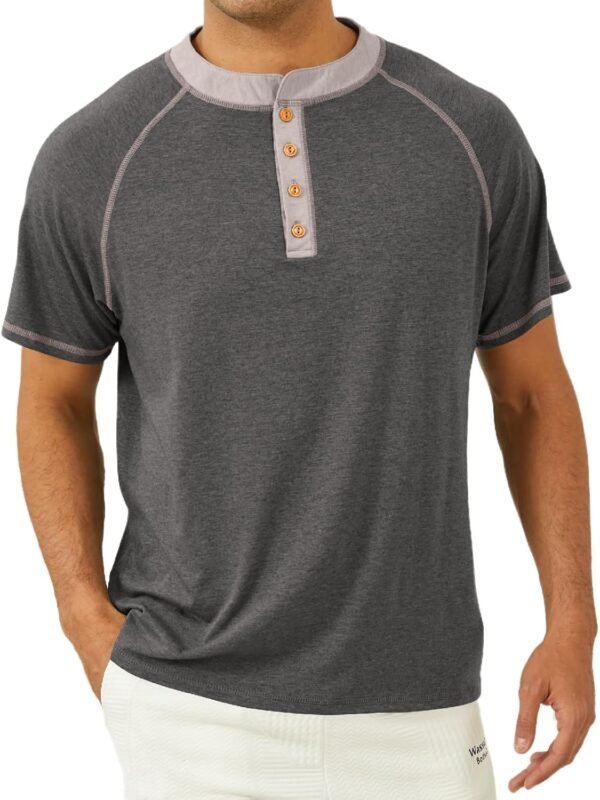 Mens Henley Shirts Short Sleeve Casual Classic Cotton T-Shir...