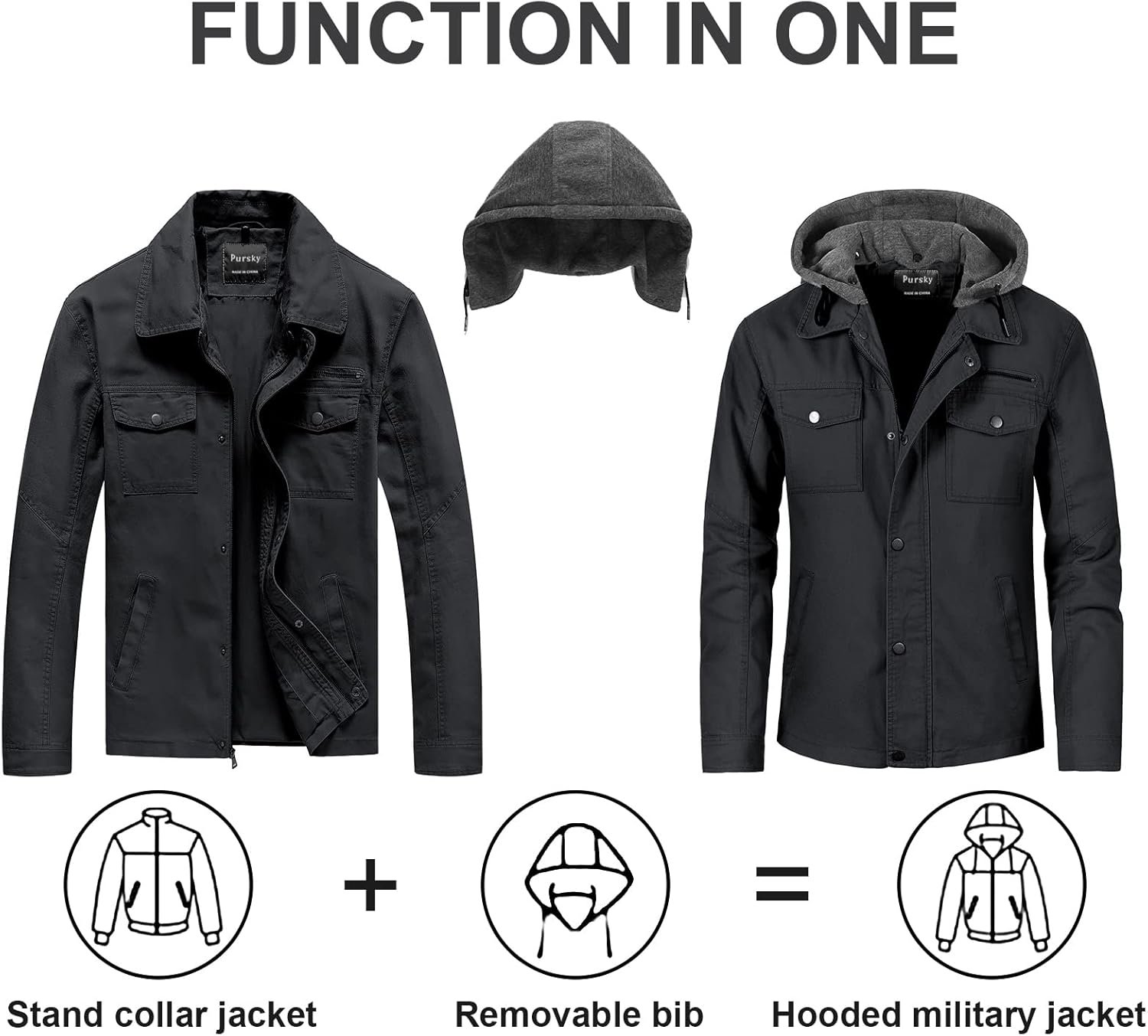 Pursky Men's Canvas Cotton Military Casual Field Jacket Oute... - Image 2