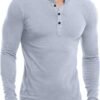 KUYIGO Men Casual Long Sleeve Polo Shirts Mandarin Collared ...