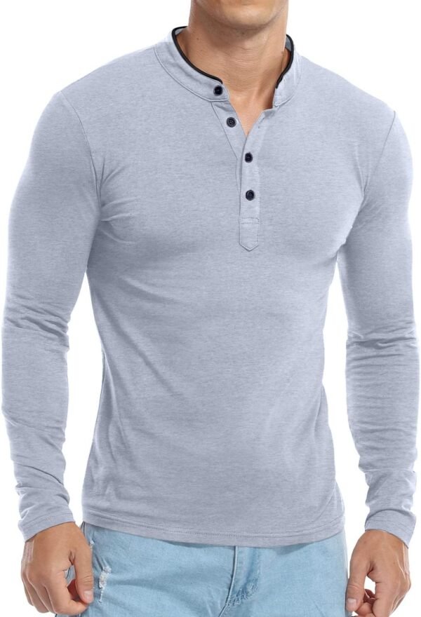 KUYIGO Men Casual Long Sleeve Polo Shirts Mandarin Collared ...