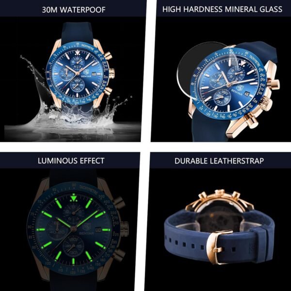 BENYAR Men's Watch Quartz Movement Chronograph 30M Waterproo...