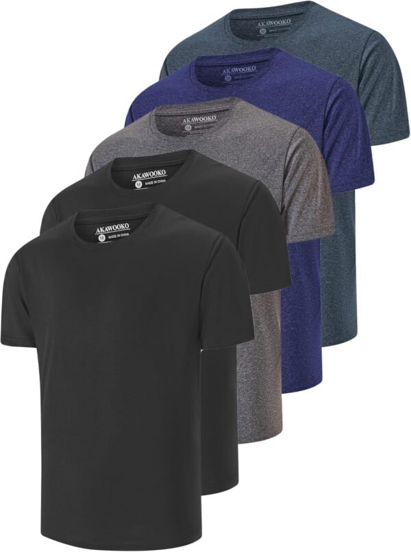 5 Pack Men's Dry Fit T Shirts Athletic Running Gym Workout S...