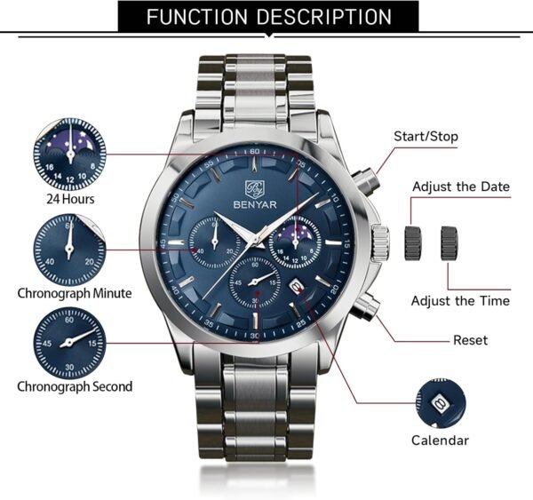BY BENYAR Mens Watches Analog Quartz Chronograph Waterproof ...