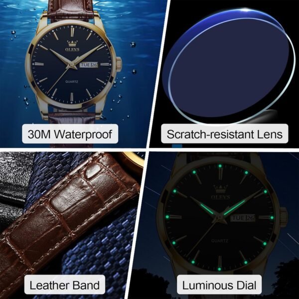 Men's Casual Leather Watch, Easy to Read Analog Dress Watch,...