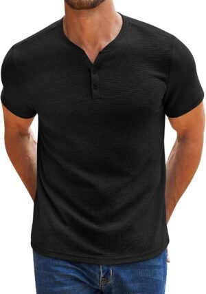 RQP Men's Henley Shirts Short Sleeve Waffle Stretch T Shirts...