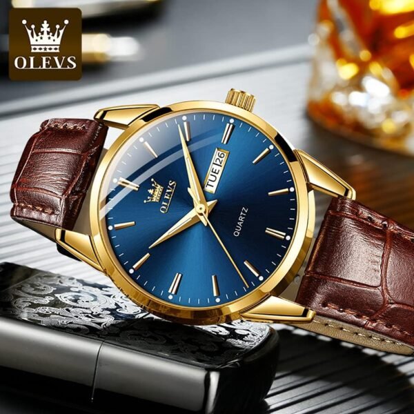 OLEVS Amazon Watches,Brown Leather Watch for Men,Men Day Dat...