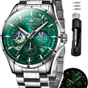 OLEVS Mens Watches Starry Sky Moon Phase Dial Luxury Busines...