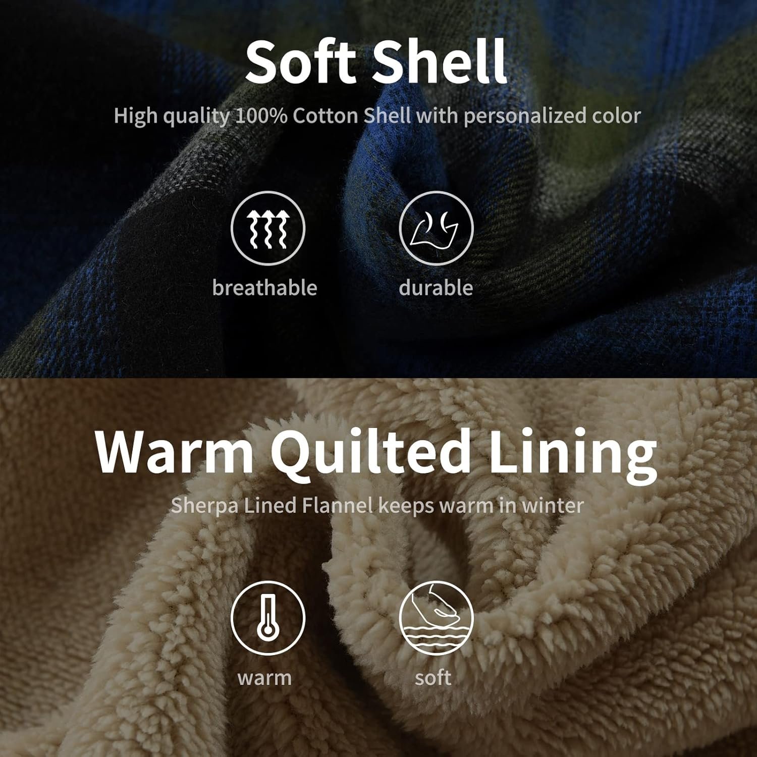 Men's Cotton Plaid Shirts Jacket Fleece Lined Flannel Shirts... - Image 6