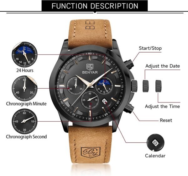 BY BENYAR Mens Watches Analog Quartz Chronograph Waterproof ...