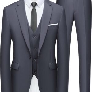 WULFUL Men’s Slim Fit Suit One Button 3-Piece Blazer Dress B...
