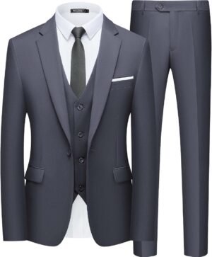 WULFUL Men’s Slim Fit Suit One Button 3-Piece Blazer Dress B...