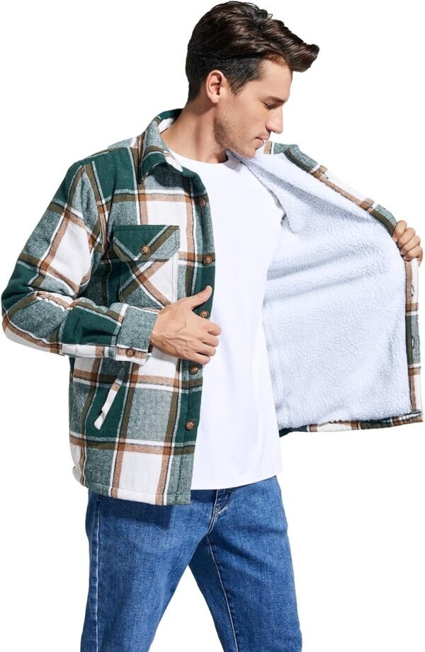 Men's Cotton Flannel Shirt Jacket Fleece Lined Long Sleeve P...