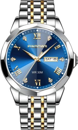 PINDOWS Watches for Men Diamond Date Calendar Quartz Watches...