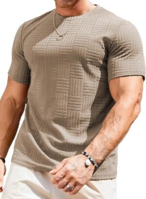 JMIERR Mens T-Shirt Casual Stretch Solid Crewneck Short Slee...