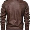 HOOD CREW Men’s Casual Stand Collar PU Faux Leather Zip-Up M...