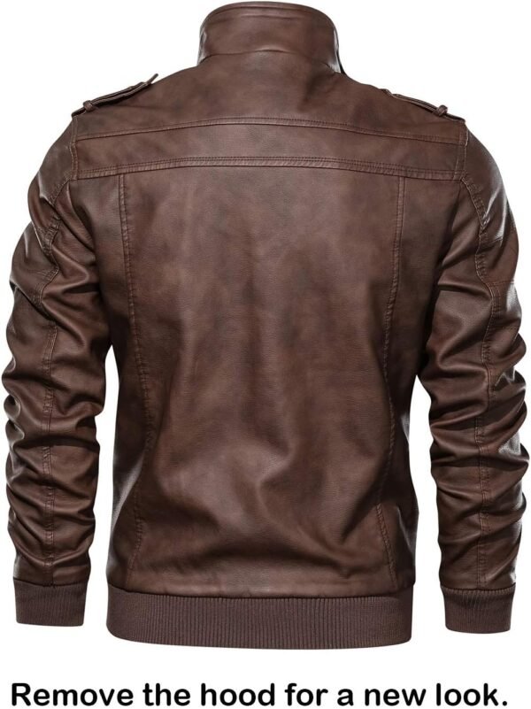 HOOD CREW Men’s Casual Stand Collar PU Faux Leather Zip-Up M...