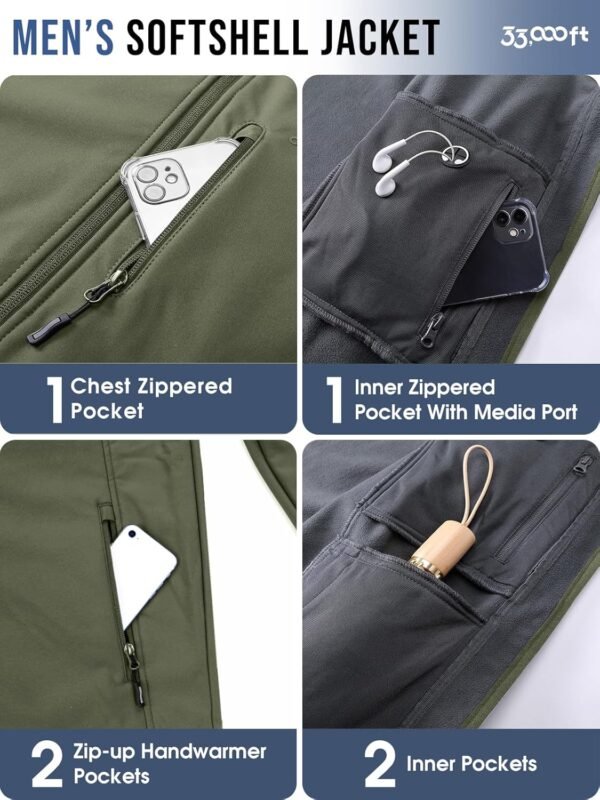 33,000ft Men's Softshell Jacket with Hood Fleece Lined Windb...