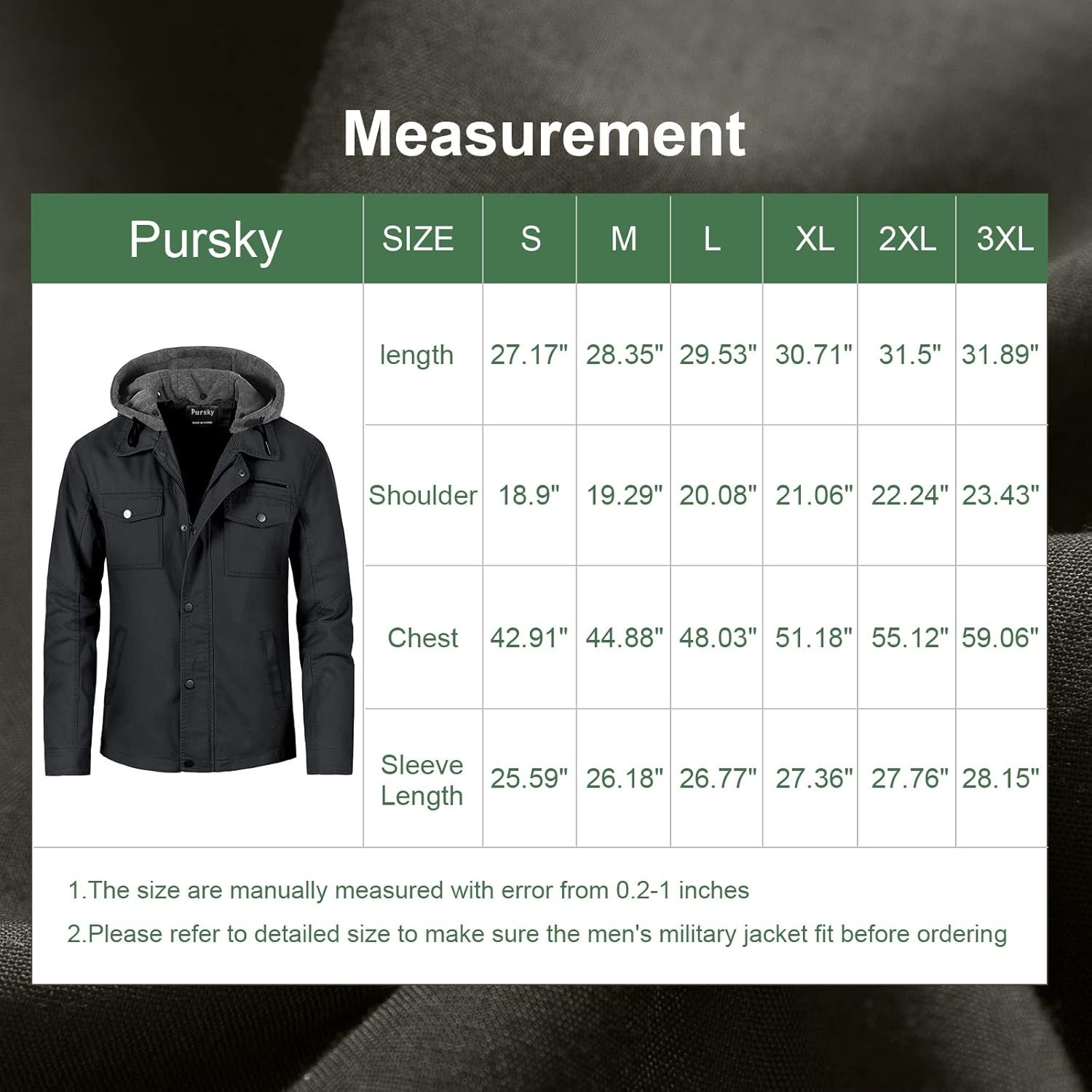 Pursky Men's Canvas Cotton Military Casual Field Jacket Oute... - Image 7