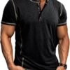 Mens Short Sleeve Henley Shirts Casual Button Tee Shirts Bas...