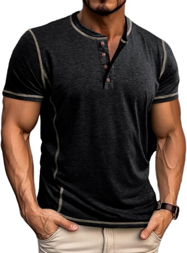 Mens Short Sleeve Henley Shirts Casual Button Tee Shirts Bas...