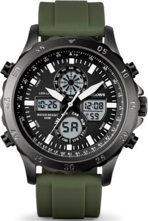 PINDOWS Watch for Men, Waterproof Big Dial Analog Digital Sp...