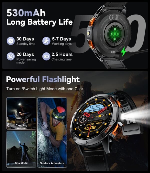 DREMAC 48mm Rugged Military Smart Watches for Men - GPS/Baro...