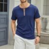 Men's Casual Henley Shirts Classic Button Cotton Short Sleev...