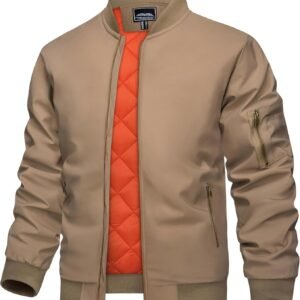 KEFITEVD Men's Jacket Casual Windproof Bomber Jackets Full Z...