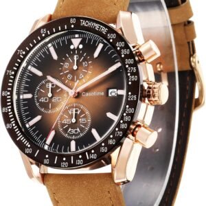 Men's Leather Band Chronograph Watch - 30M Waterproof Big Fa...
