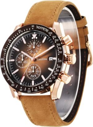 Men's Leather Band Chronograph Watch - 30M Waterproof Big Fa...