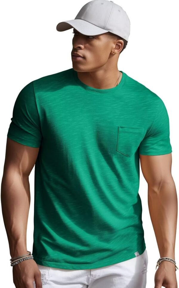 Zengjo Mens Pocket T Shirts Short Sleeve Cotton Slub Jersey ... - Image 2