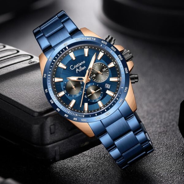Watches for Men Stainless Steel Waterproof Analog Quartz Chr... - Image 2