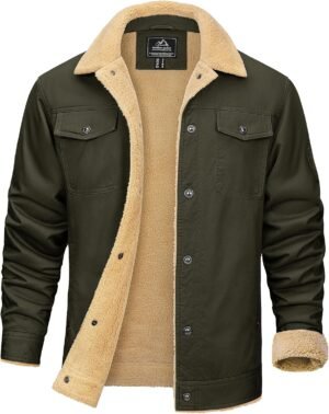 KEFITEVD Men's Winter Fleece Jacket Sherpa Lined Cargo Jacke...