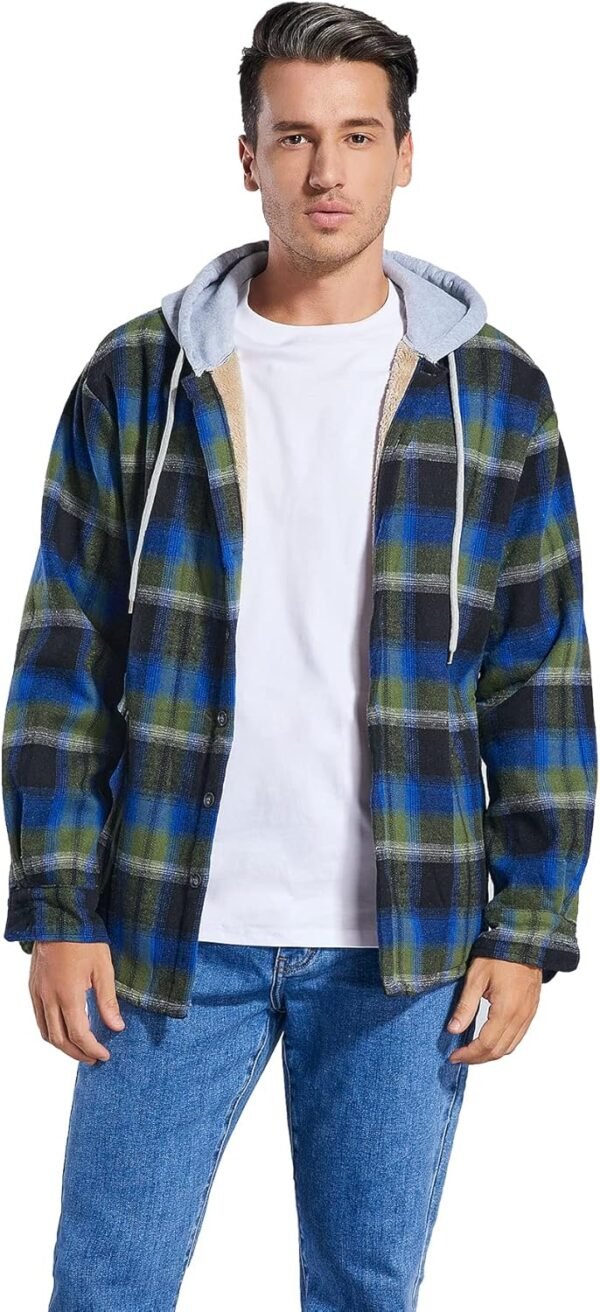 Men's Cotton Plaid Shirts Jacket Fleece Lined Flannel Shirts...