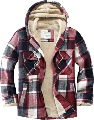 Men's Flannel Shirt Sherpa Jacket Full Zip Long Sleeve Plaid...