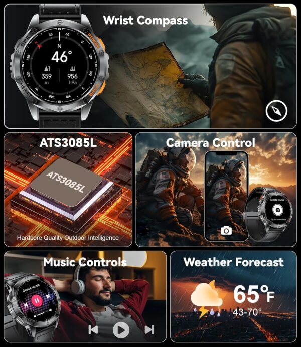 DREMAC 48mm Rugged Military Smart Watches for Men - GPS/Baro...