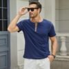 Men's Casual Henley Shirts Classic Button Cotton Short Sleev...