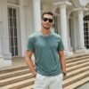 Mens Short Sleeve Henley Shirts Casual Button Tee Shirts Bas...