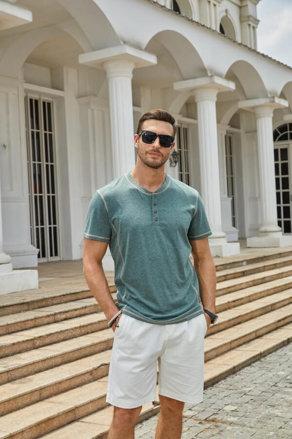Mens Short Sleeve Henley Shirts Casual Button Tee Shirts Bas...