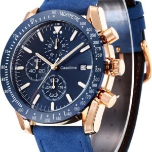 Men's Leather Band Chronograph Watch - 30M Waterproof Big Fa...