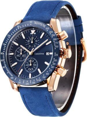 Men's Leather Band Chronograph Watch - 30M Waterproof Big Fa...