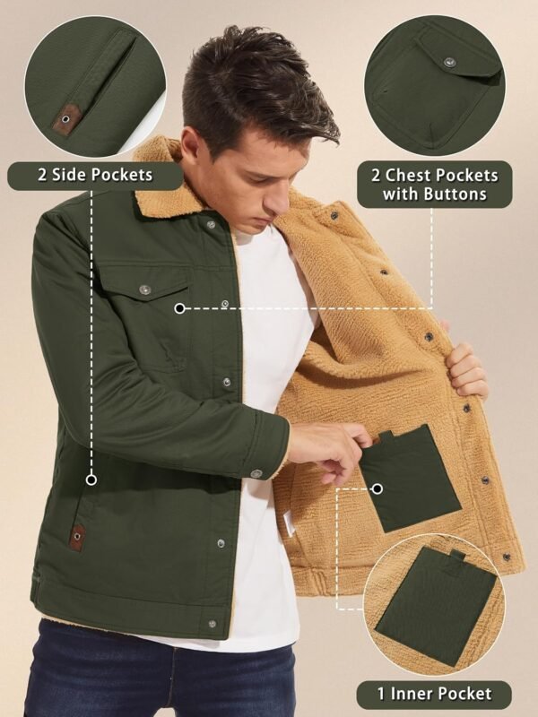 KEFITEVD Men's Winter Fleece Jacket Sherpa Lined Cargo Jacke...
