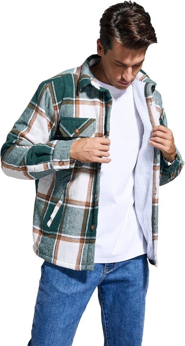 Men's Cotton Flannel Shirt Jacket Fleece Lined Long Sleeve P...