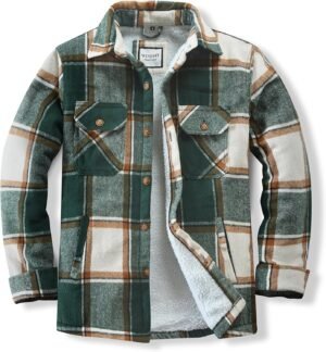 Men's Cotton Flannel Shirt Jacket Fleece Lined Long Sleeve P...
