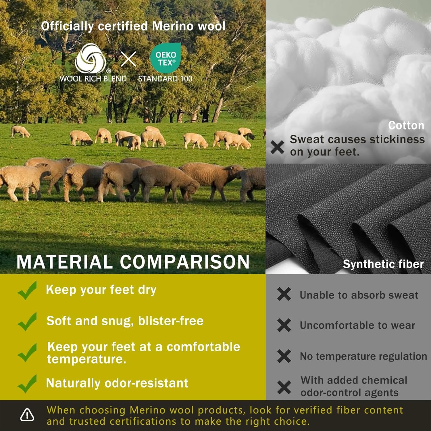 Merino Protect Merino Wool Socks for Men Warm Soft Hiking So... - Image 2