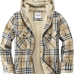 Men's Zip Up Flannel Shirt Jacket Fleece Lined Long Sleeve P...
